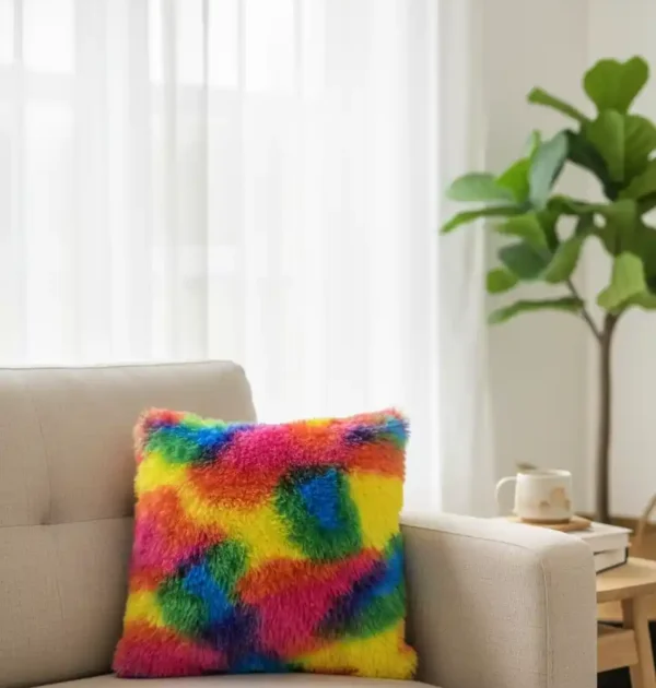 Decorative Throw Pillow – Rainbow Fluffy